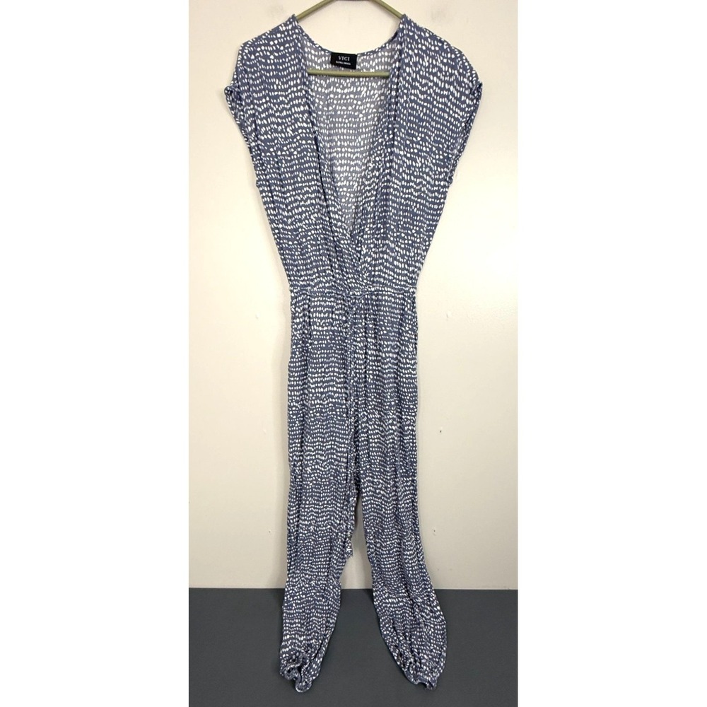 Vici Womens Wyland Printed Jumpsuit XS Gray V-Neck Elastic Waist